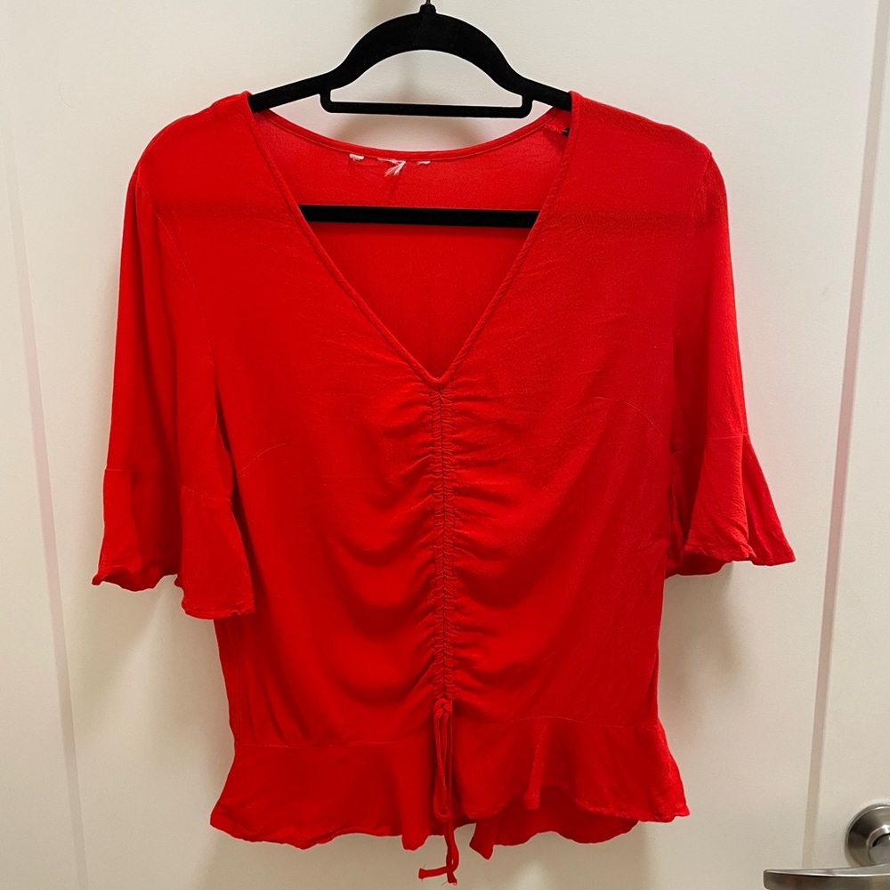Red Blouse with ruffled sleeves